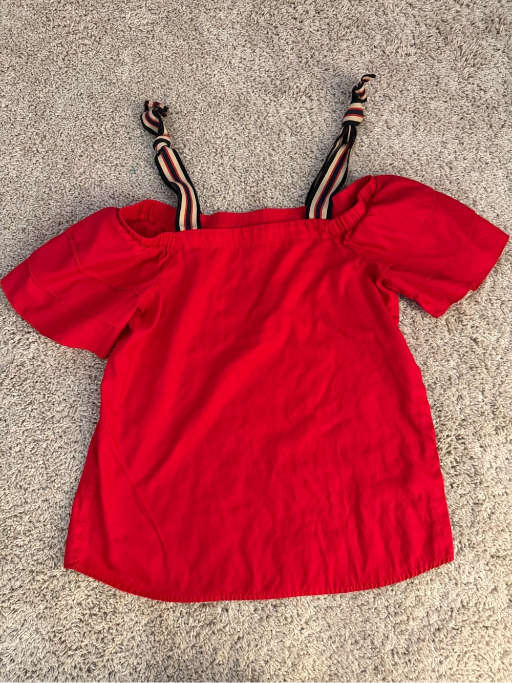 Sweet Grey Red Off Shoulder Cotton Blouse Small Tie Strap Top